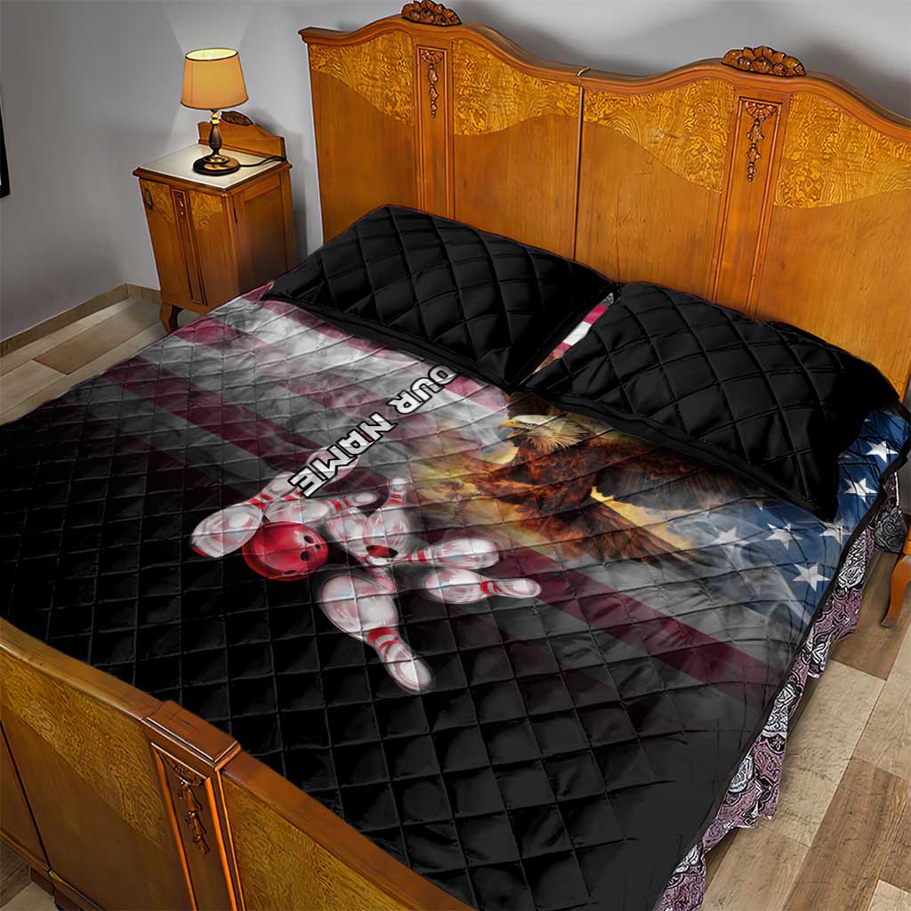 Custom Patriotic Eagle Bowling Quilt Bed Set with American Flag Strike Design - Wonder Print Shop