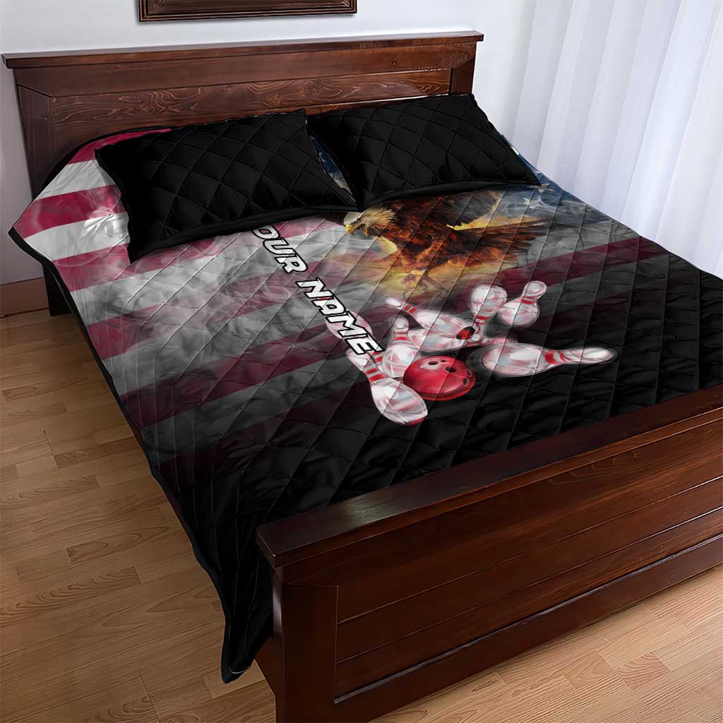 Custom Patriotic Eagle Bowling Quilt Bed Set with American Flag Strike Design - Wonder Print Shop