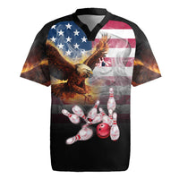 Custom Patriotic Eagle Bowling Rugby Jersey with American Flag Strike Design - Wonder Print Shop