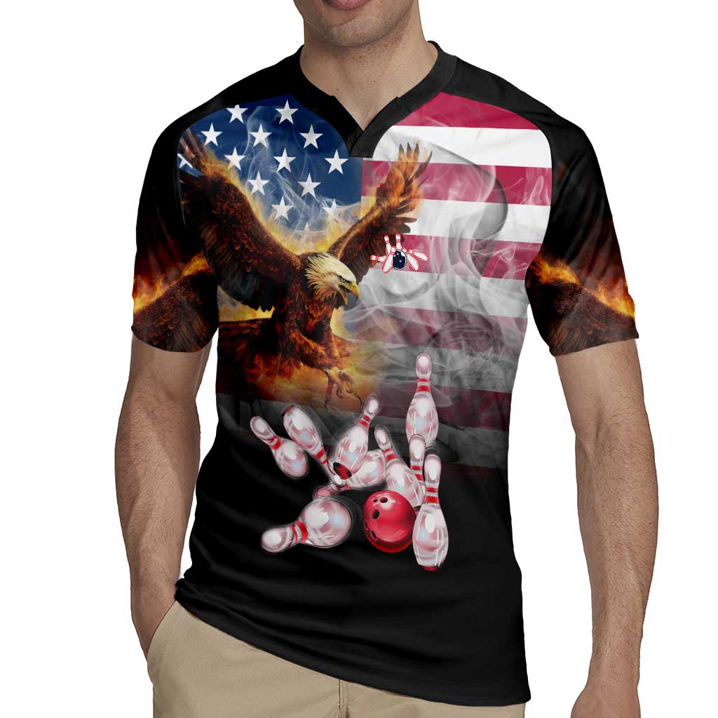 Custom Patriotic Eagle Bowling Rugby Jersey with American Flag Strike Design - Wonder Print Shop