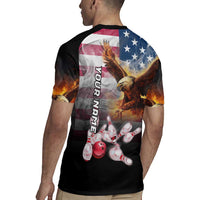 Custom Patriotic Eagle Bowling Rugby Jersey with American Flag Strike Design - Wonder Print Shop