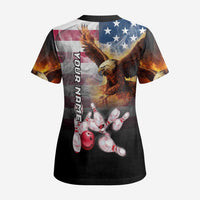 Custom Patriotic Eagle Bowling Scrub Top with American Flag Strike Design - Wonder Print Shop