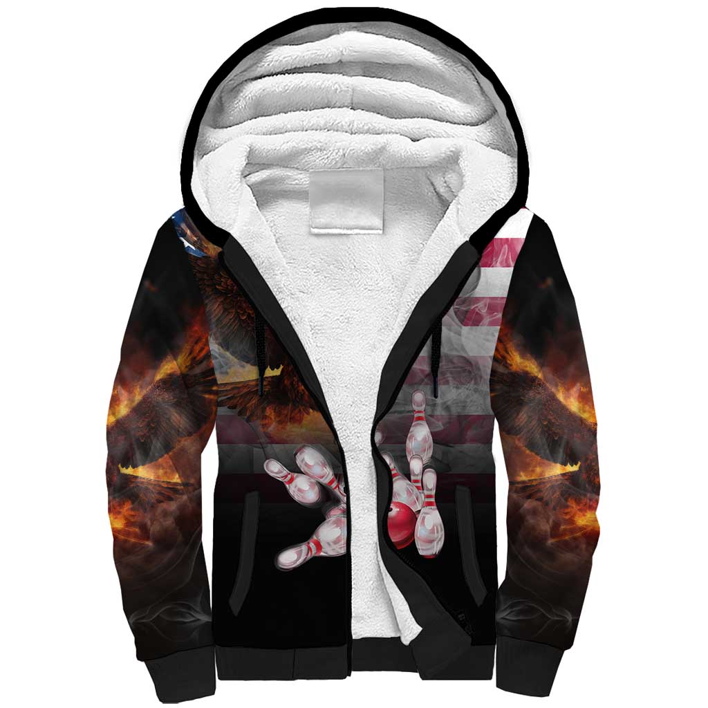 Custom Patriotic Eagle Bowling Sherpa Hoodie with American Flag Strike Design - Wonder Print Shop