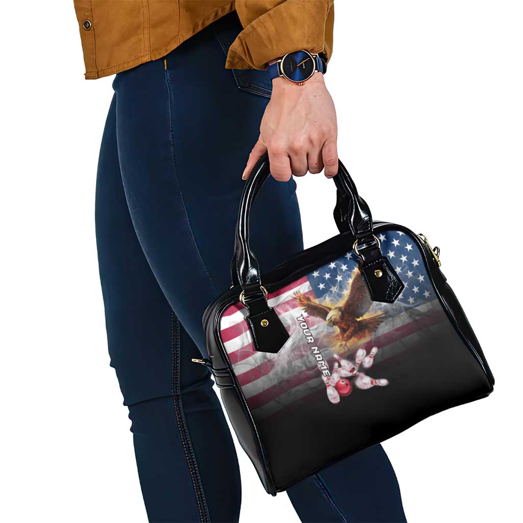 Custom Patriotic Eagle Bowling Shoulder Handbag with American Flag Strike Design - Wonder Print Shop