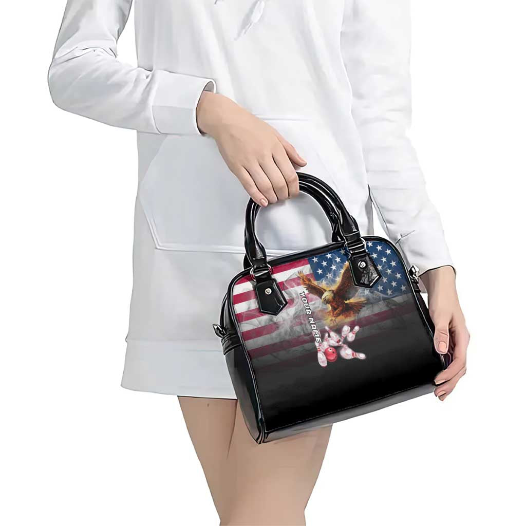 Custom Patriotic Eagle Bowling Shoulder Handbag with American Flag Strike Design - Wonder Print Shop