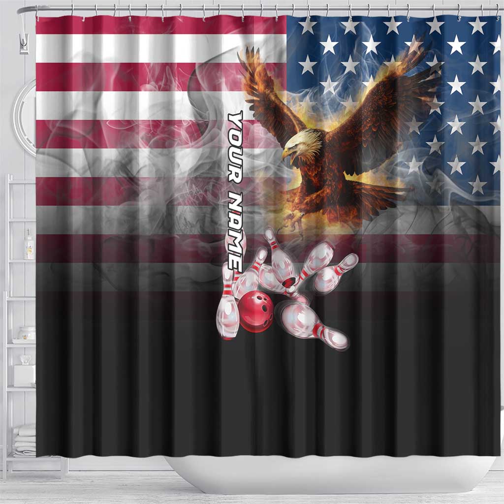 Custom Patriotic Eagle Bowling Shower Curtain with American Flag Strike Design - Wonder Print Shop