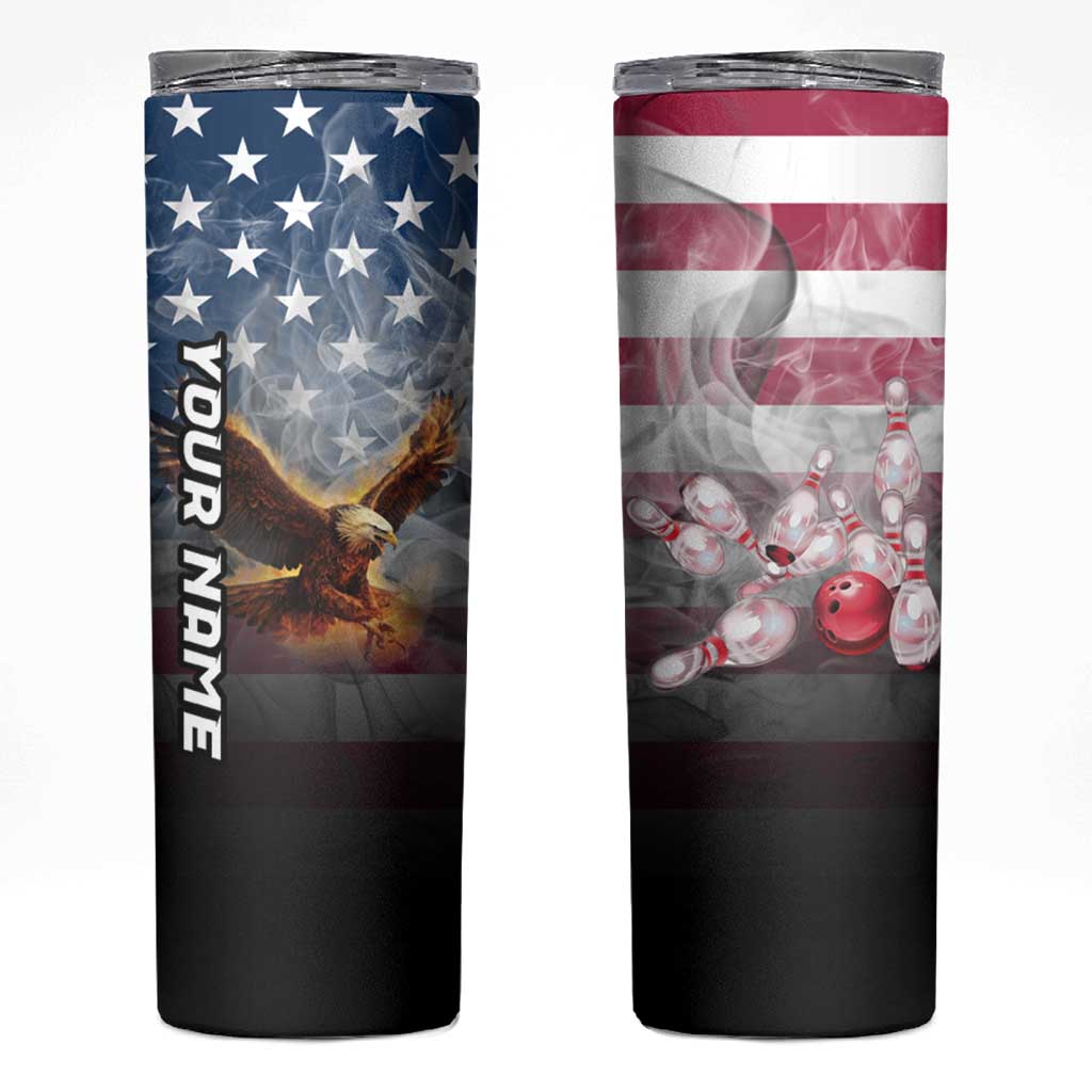 Custom Patriotic Eagle Bowling Skinny Tumbler with American Flag Strike Design - Wonder Print Shop