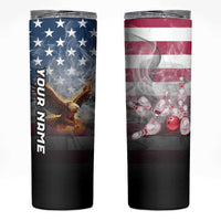 Custom Patriotic Eagle Bowling Skinny Tumbler with American Flag Strike Design - Wonder Print Shop