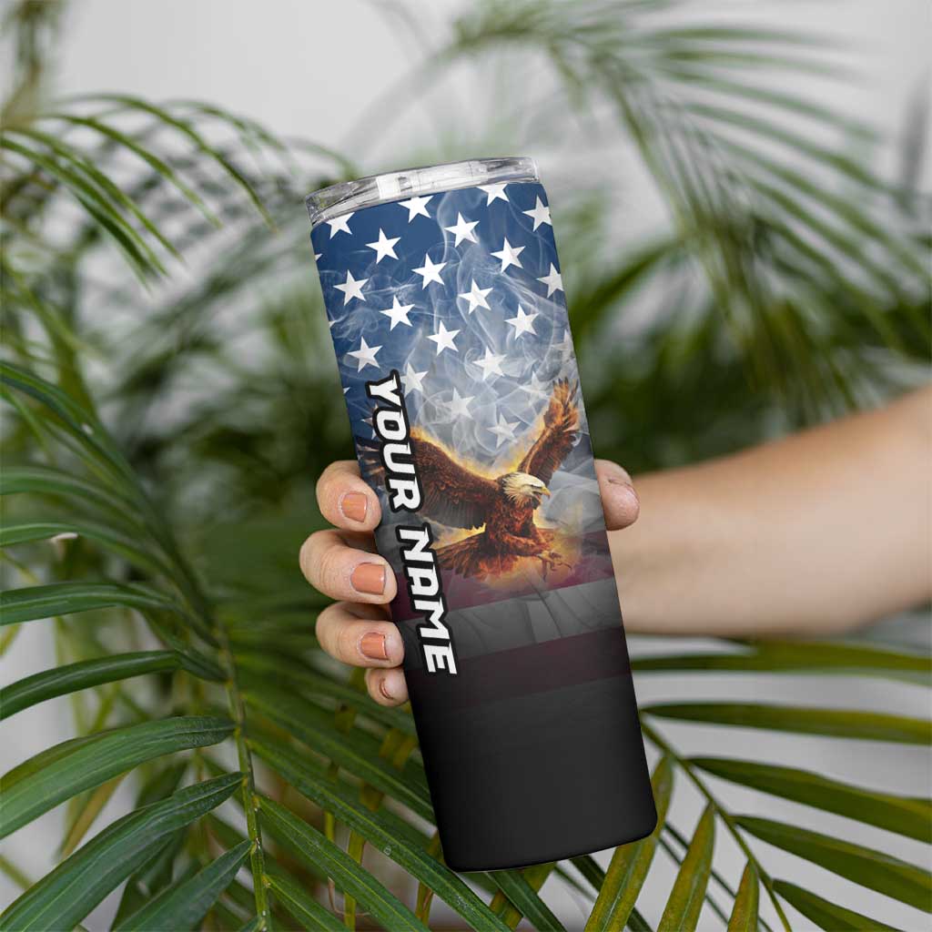 Custom Patriotic Eagle Bowling Skinny Tumbler with American Flag Strike Design - Wonder Print Shop