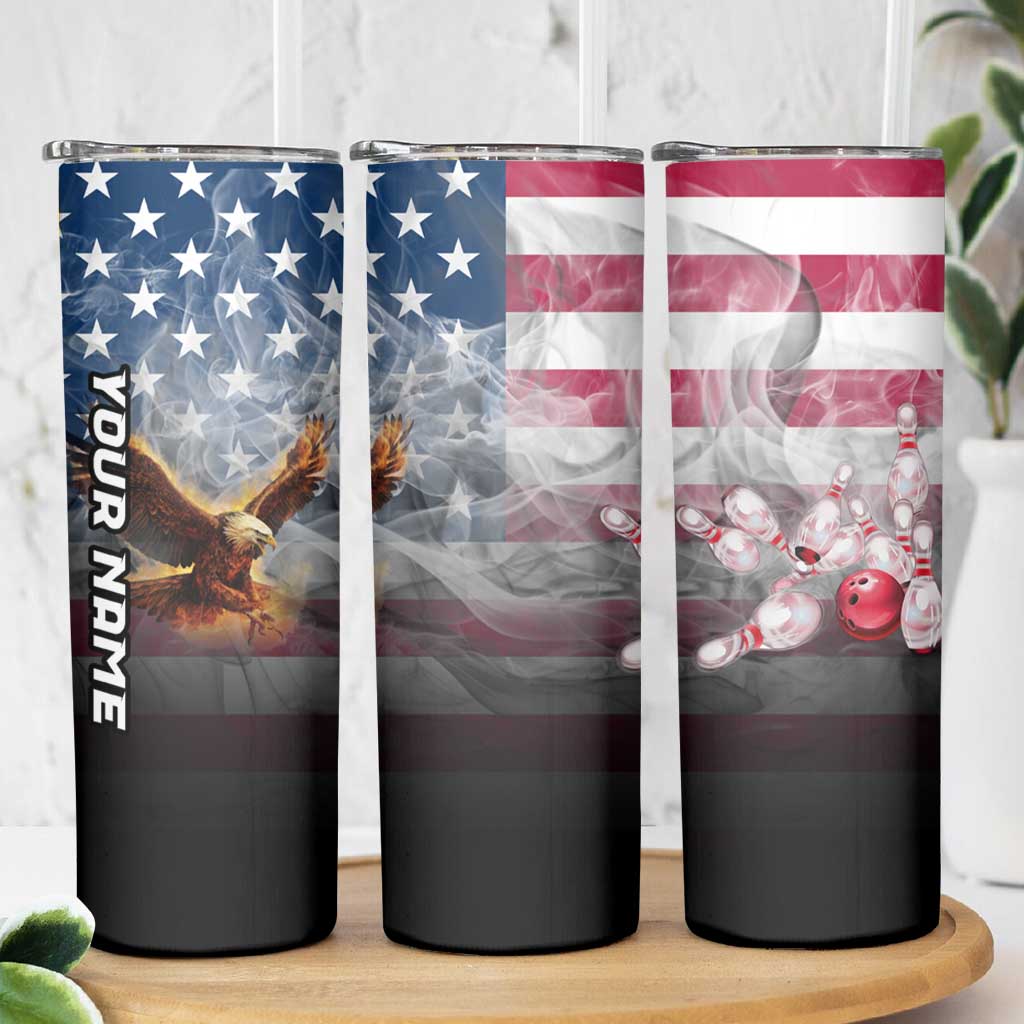 Custom Patriotic Eagle Bowling Skinny Tumbler with American Flag Strike Design - Wonder Print Shop