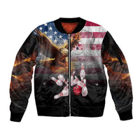 Custom Patriotic Eagle Bowling Sleeve Zip Bomber Jacket with American Flag Strike Design - Wonder Print Shop