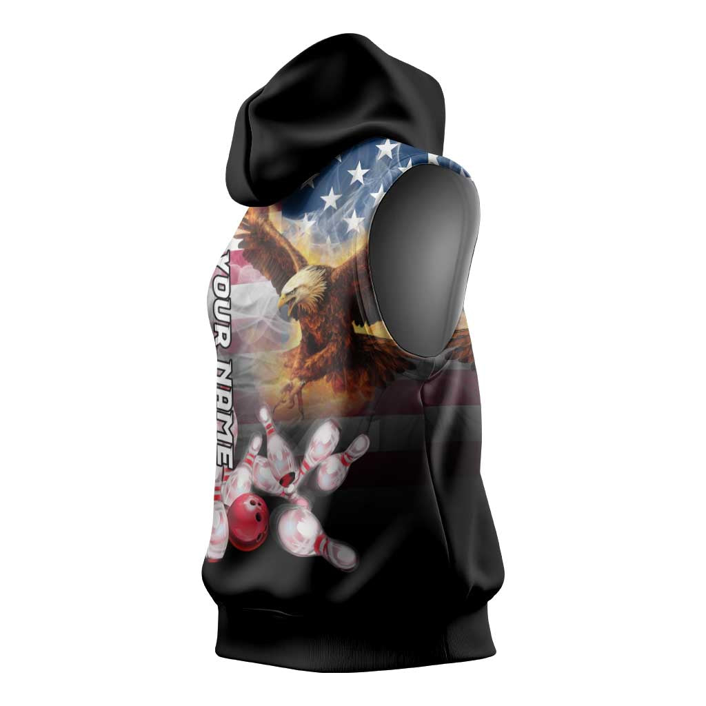 Custom Patriotic Eagle Bowling Sleeveless Hoodie with American Flag Strike Design - Wonder Print Shop