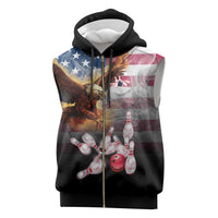 Custom Patriotic Eagle Bowling Sleeveless Zip Hoodie with American Flag Strike Design - Wonder Print Shop