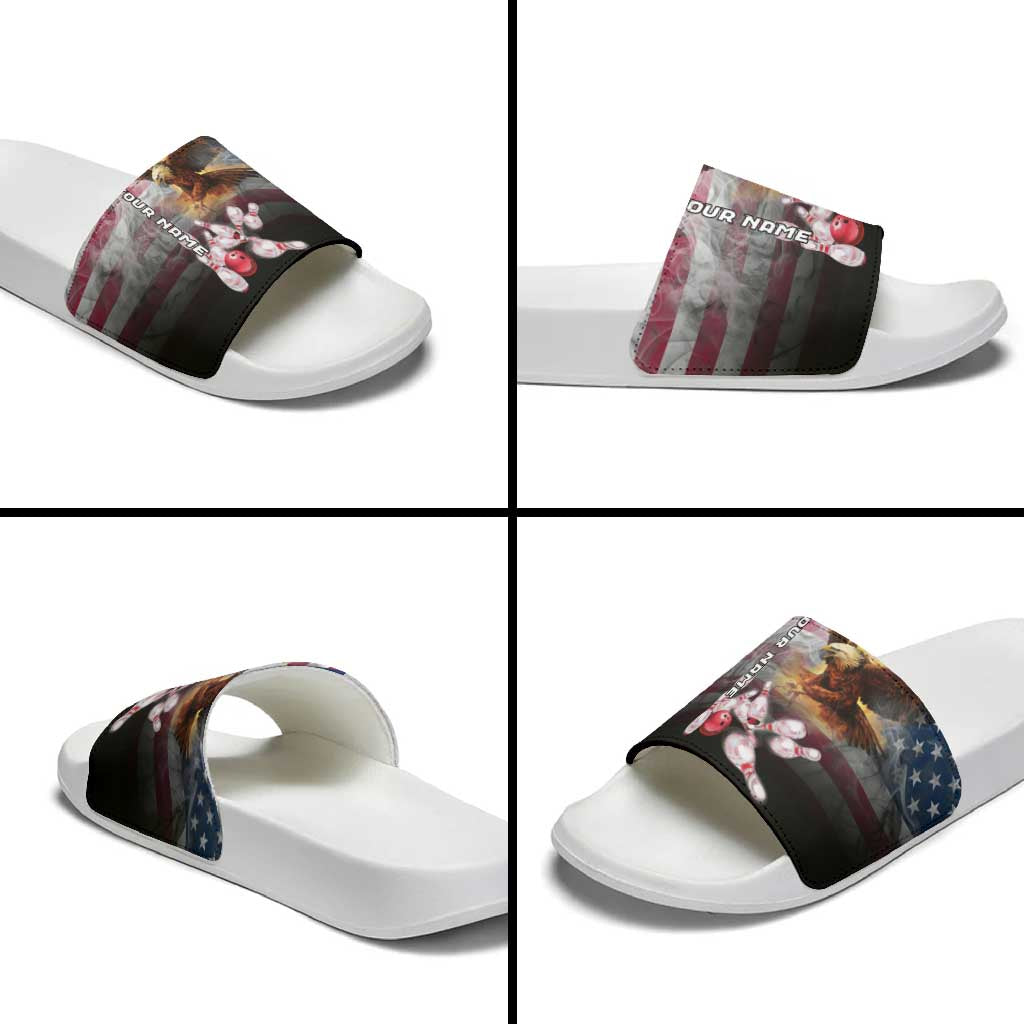 Custom Patriotic Eagle Bowling Slide Sandals with American Flag Strike Design - Wonder Print Shop