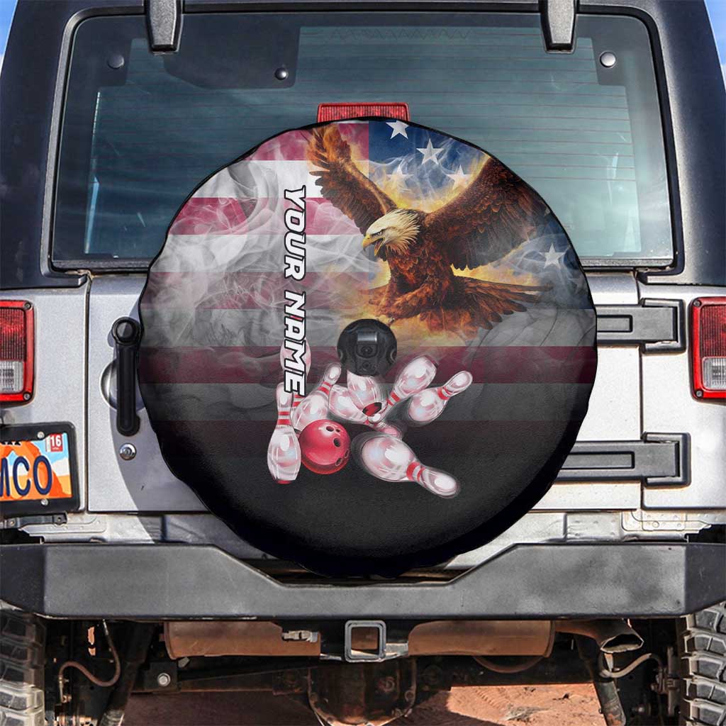 Custom Patriotic Eagle Bowling Spare Tire Cover with American Flag Strike Design - Wonder Print Shop