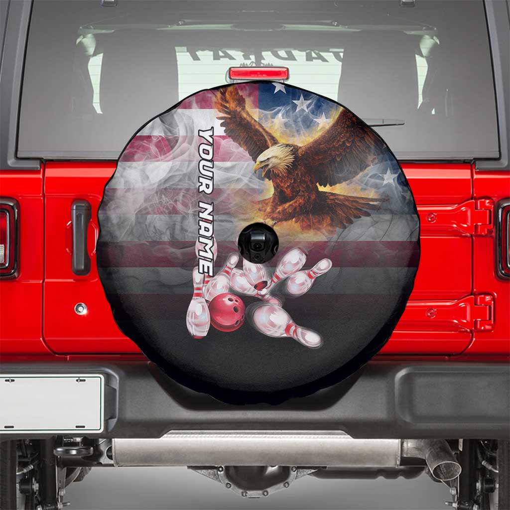 Custom Patriotic Eagle Bowling Spare Tire Cover with American Flag Strike Design - Wonder Print Shop