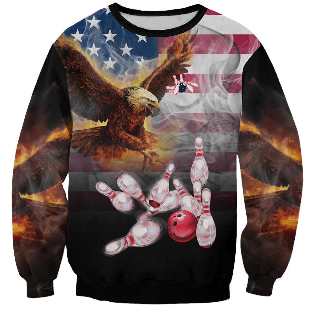 Custom Patriotic Eagle Bowling Sweatshirt with American Flag Strike Design - Wonder Print Shop