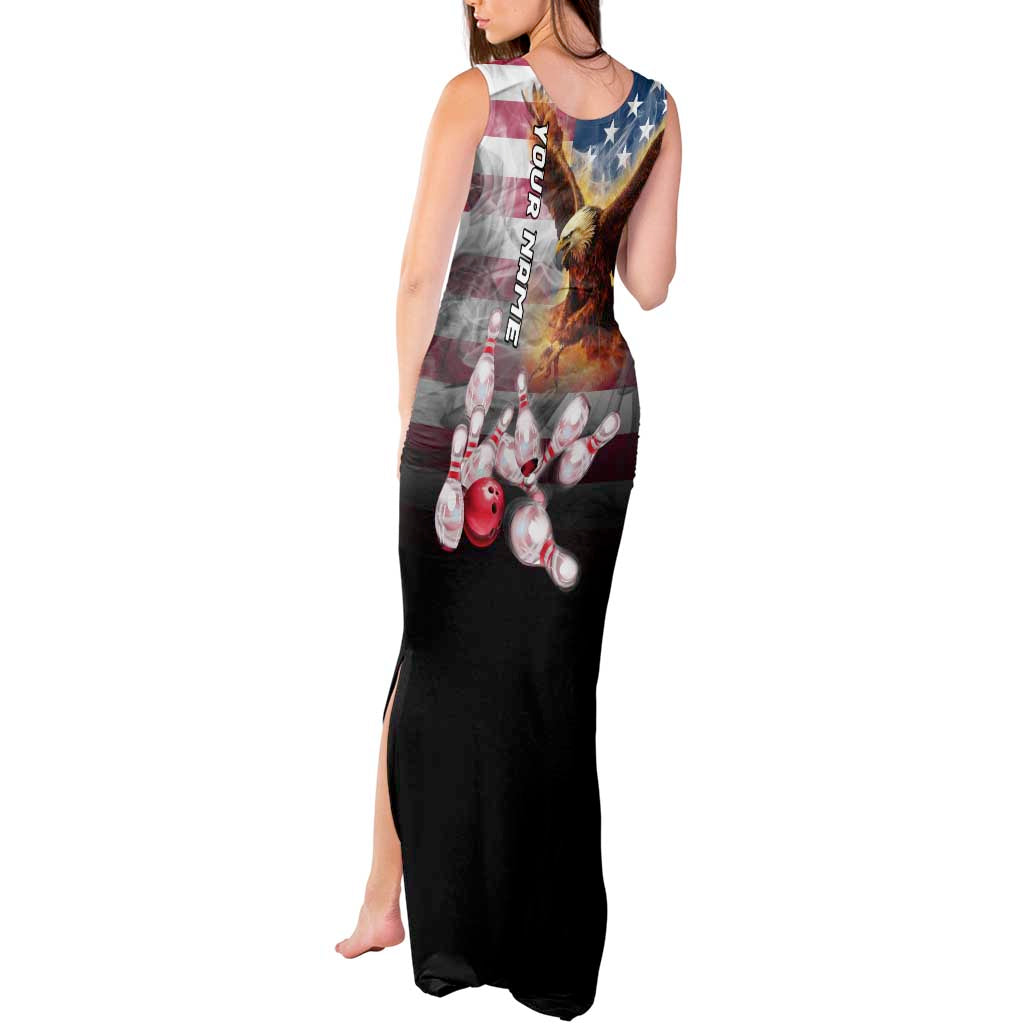 Custom Patriotic Eagle Bowling Tank Maxi Dress with American Flag Strike Design - Wonder Print Shop