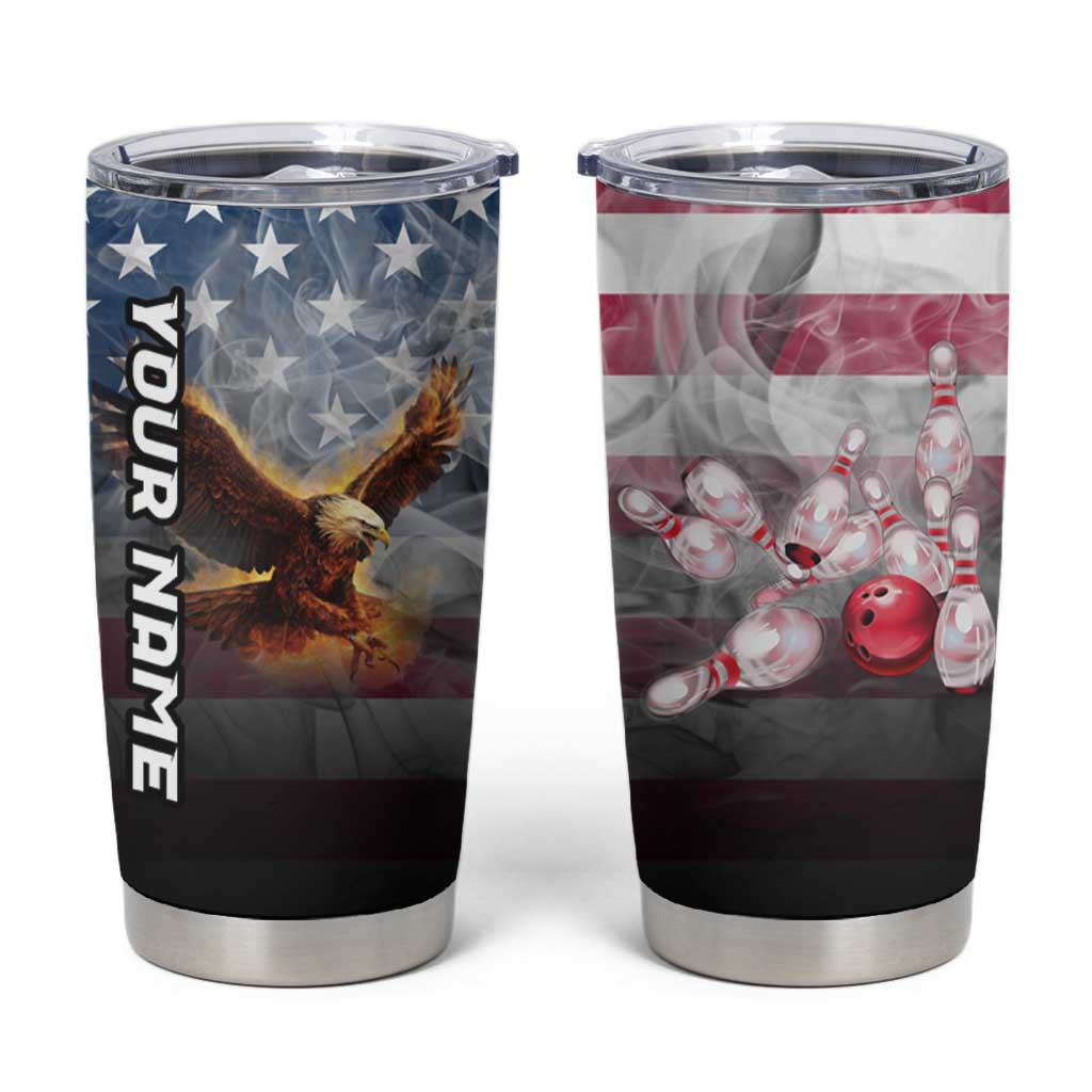 Custom Patriotic Eagle Bowling Tumbler Cup with American Flag Strike Design - Wonder Print Shop