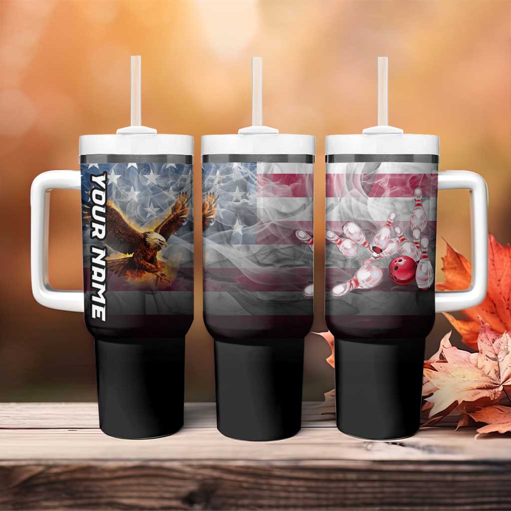 Custom Patriotic Eagle Bowling Tumbler With Handle with American Flag Strike Design - Wonder Print Shop