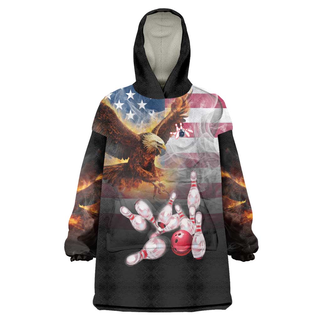 Custom Patriotic Eagle Bowling Wearable Blanket Hoodie with American Flag Strike Design - Wonder Print Shop