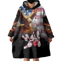 Custom Patriotic Eagle Bowling Wearable Blanket Hoodie with American Flag Strike Design - Wonder Print Shop