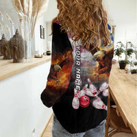 Custom Patriotic Eagle Bowling Women Casual Shirt with American Flag Strike Design - Wonder Print Shop