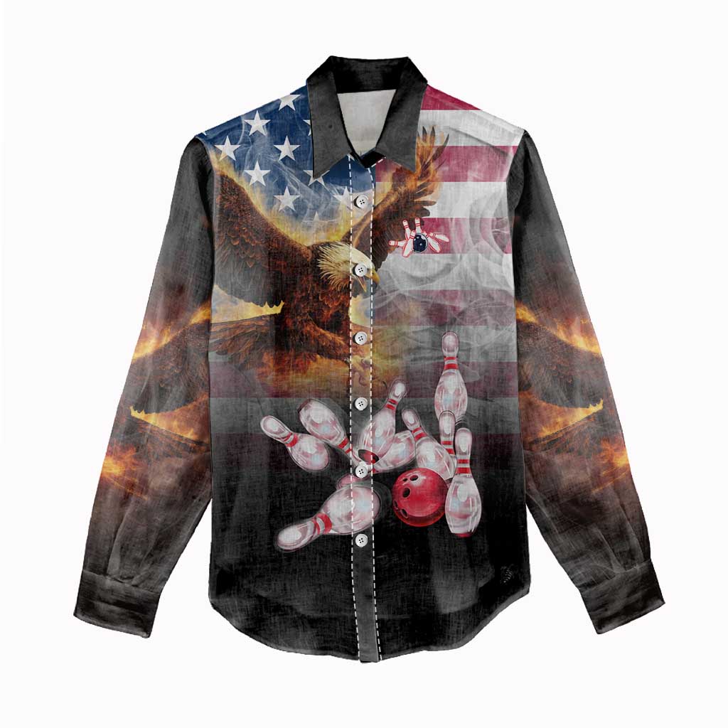 Custom Patriotic Eagle Bowling Women Casual Shirt with American Flag Strike Design - Wonder Print Shop