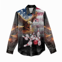 Custom Patriotic Eagle Bowling Women Casual Shirt with American Flag Strike Design - Wonder Print Shop