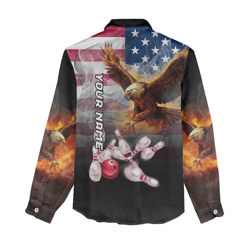 Custom Patriotic Eagle Bowling Women Casual Shirt with American Flag Strike Design - Wonder Print Shop