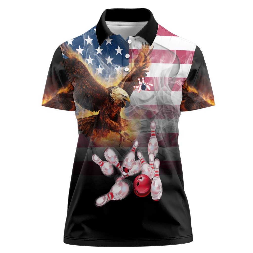 Custom Patriotic Eagle Bowling Women Polo Shirt with American Flag Strike Design - Wonder Print Shop