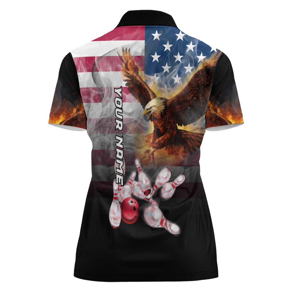 Custom Patriotic Eagle Bowling Women Polo Shirt with American Flag Strike Design - Wonder Print Shop