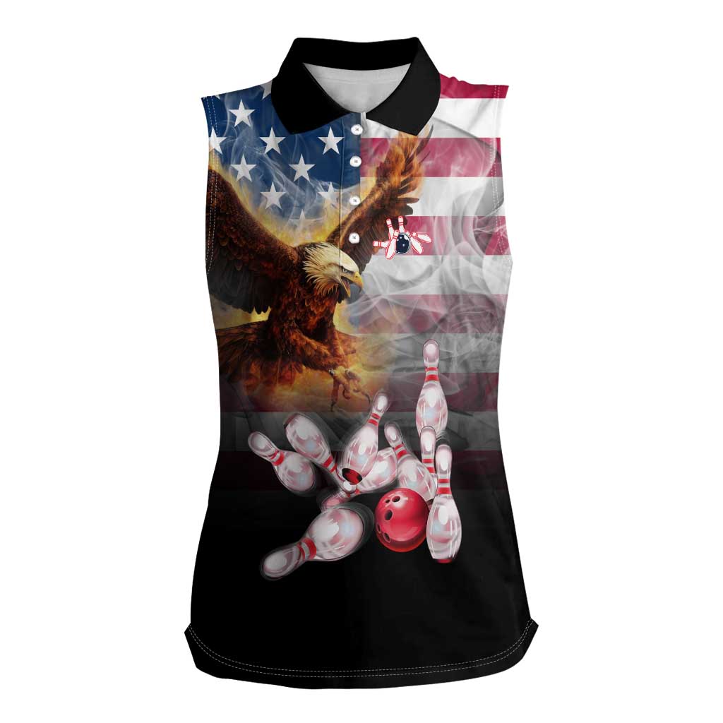 Custom Patriotic Eagle Bowling Women Sleeveless Polo Shirt with American Flag Strike Design - Wonder Print Shop