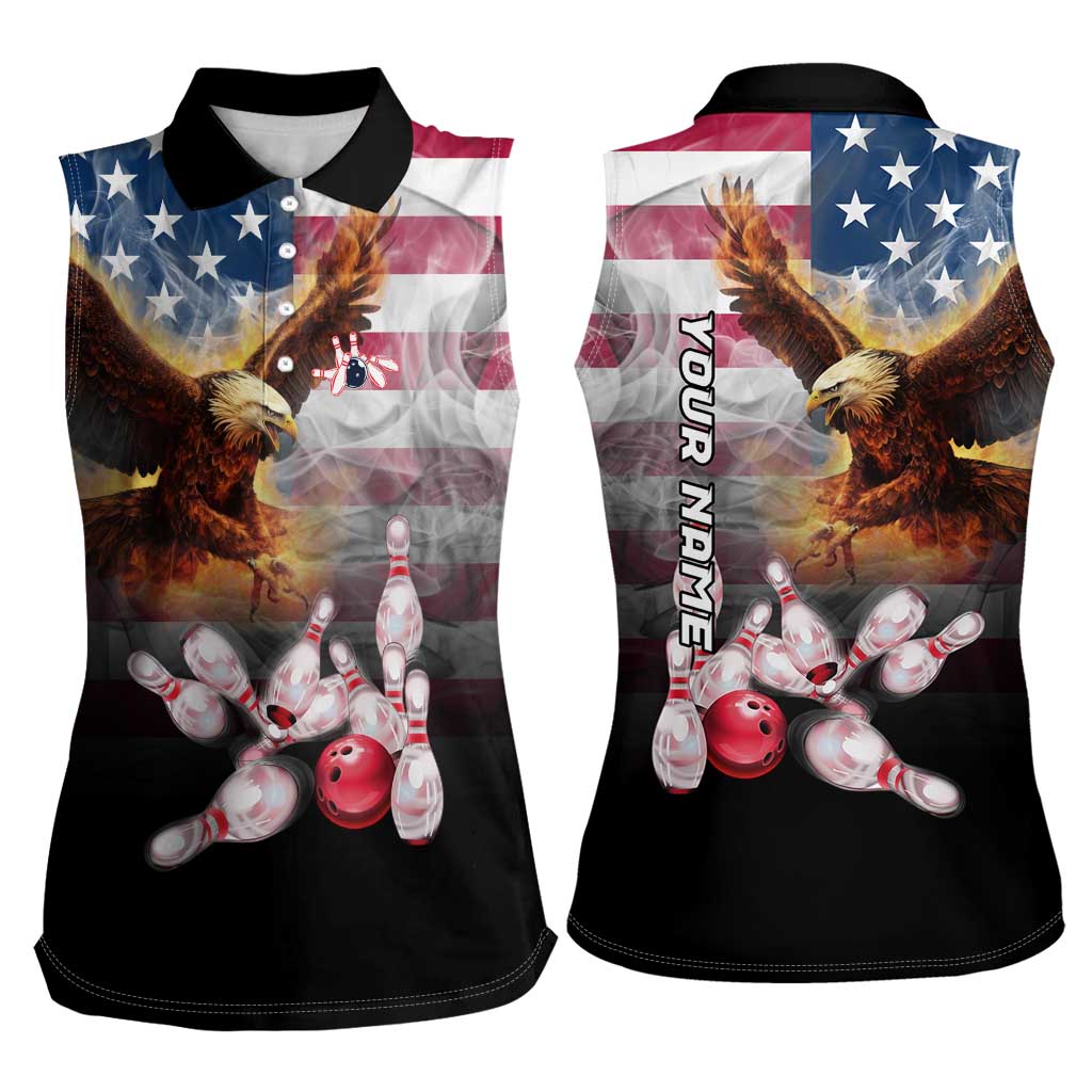 Custom Patriotic Eagle Bowling Women Sleeveless Polo Shirt with American Flag Strike Design - Wonder Print Shop