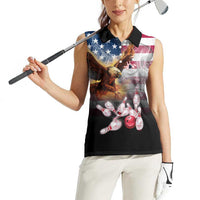 Custom Patriotic Eagle Bowling Women Sleeveless Polo Shirt with American Flag Strike Design - Wonder Print Shop