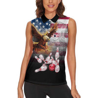 Custom Patriotic Eagle Bowling Women Sleeveless Polo Shirt with American Flag Strike Design - Wonder Print Shop