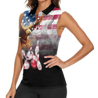Custom Patriotic Eagle Bowling Women Sleeveless Polo Shirt with American Flag Strike Design - Wonder Print Shop
