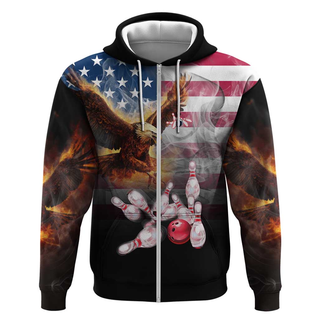Custom Patriotic Eagle Bowling Zip Hoodie with American Flag Strike Design - Wonder Print Shop