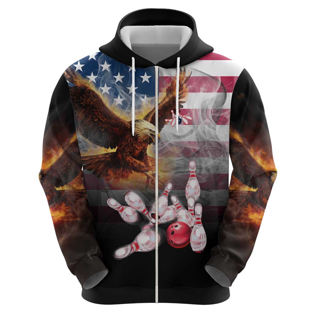 Custom Patriotic Eagle Bowling Zip Hoodie with American Flag Strike Design - Wonder Print Shop