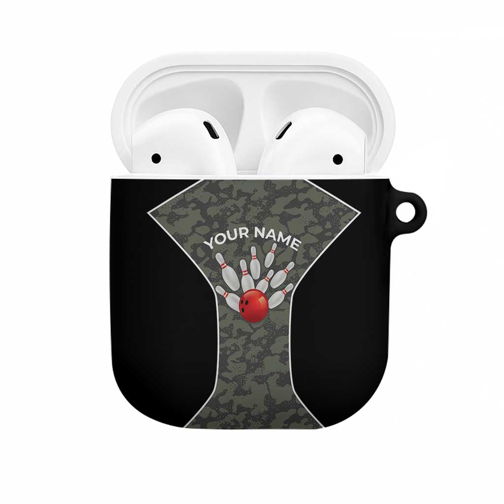 Custom Camouflage Bowling AirPods Case with Red Strike Ball Graphic - Wonder Print Shop