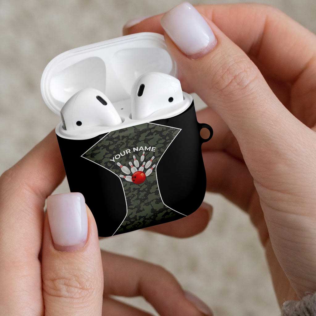 Custom Camouflage Bowling AirPods Case with Red Strike Ball Graphic - Wonder Print Shop
