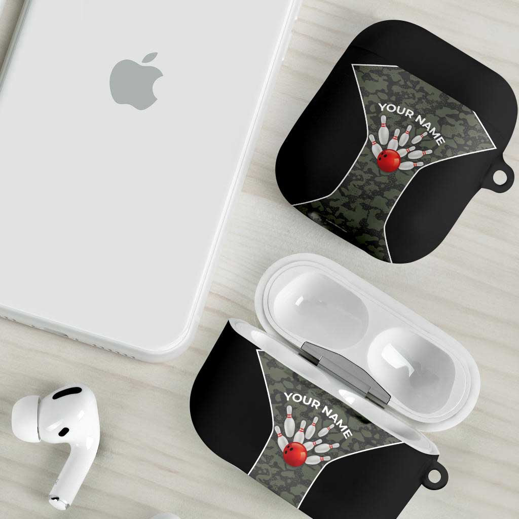 Custom Camouflage Bowling AirPods Case with Red Strike Ball Graphic - Wonder Print Shop