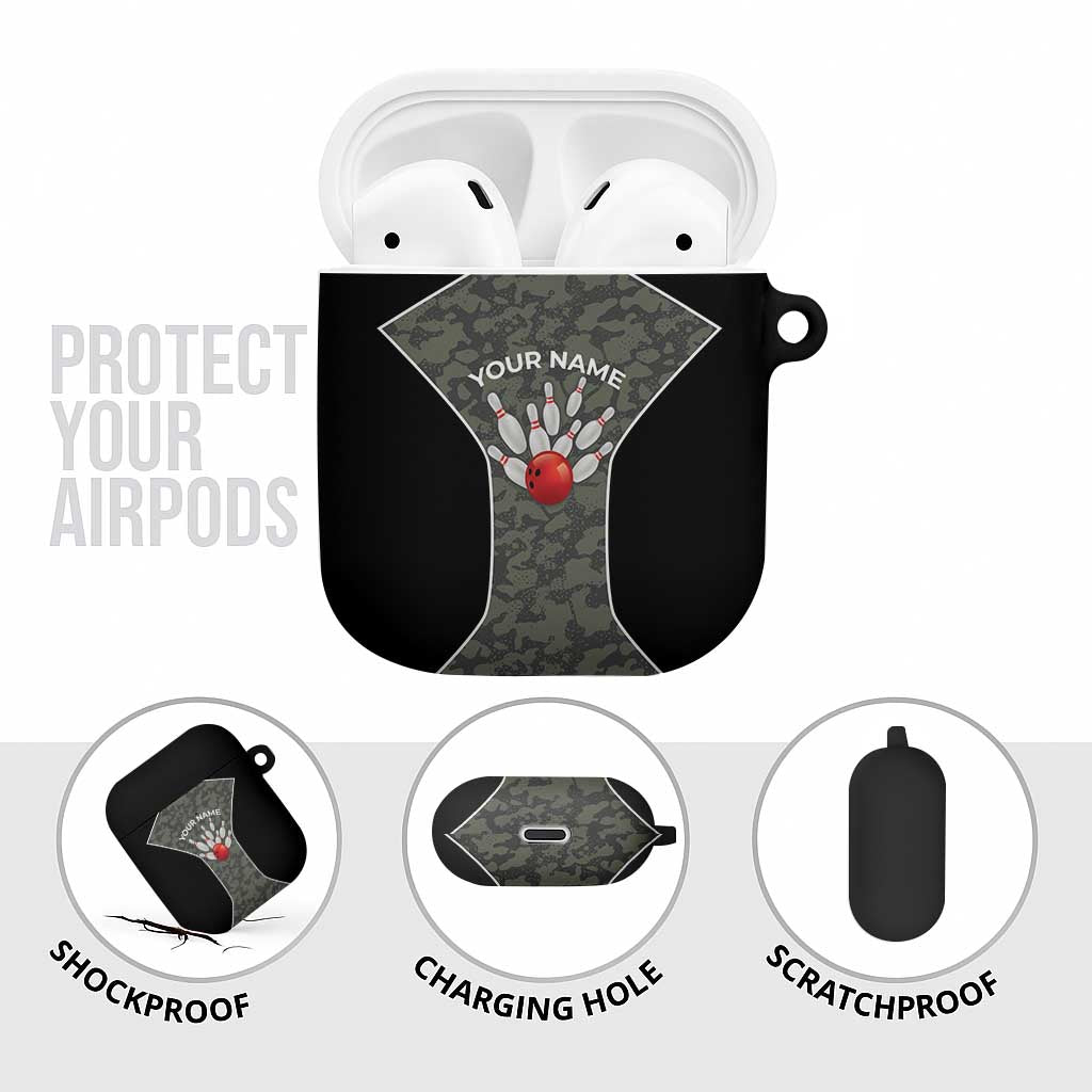 Custom Camouflage Bowling AirPods Case with Red Strike Ball Graphic - Wonder Print Shop
