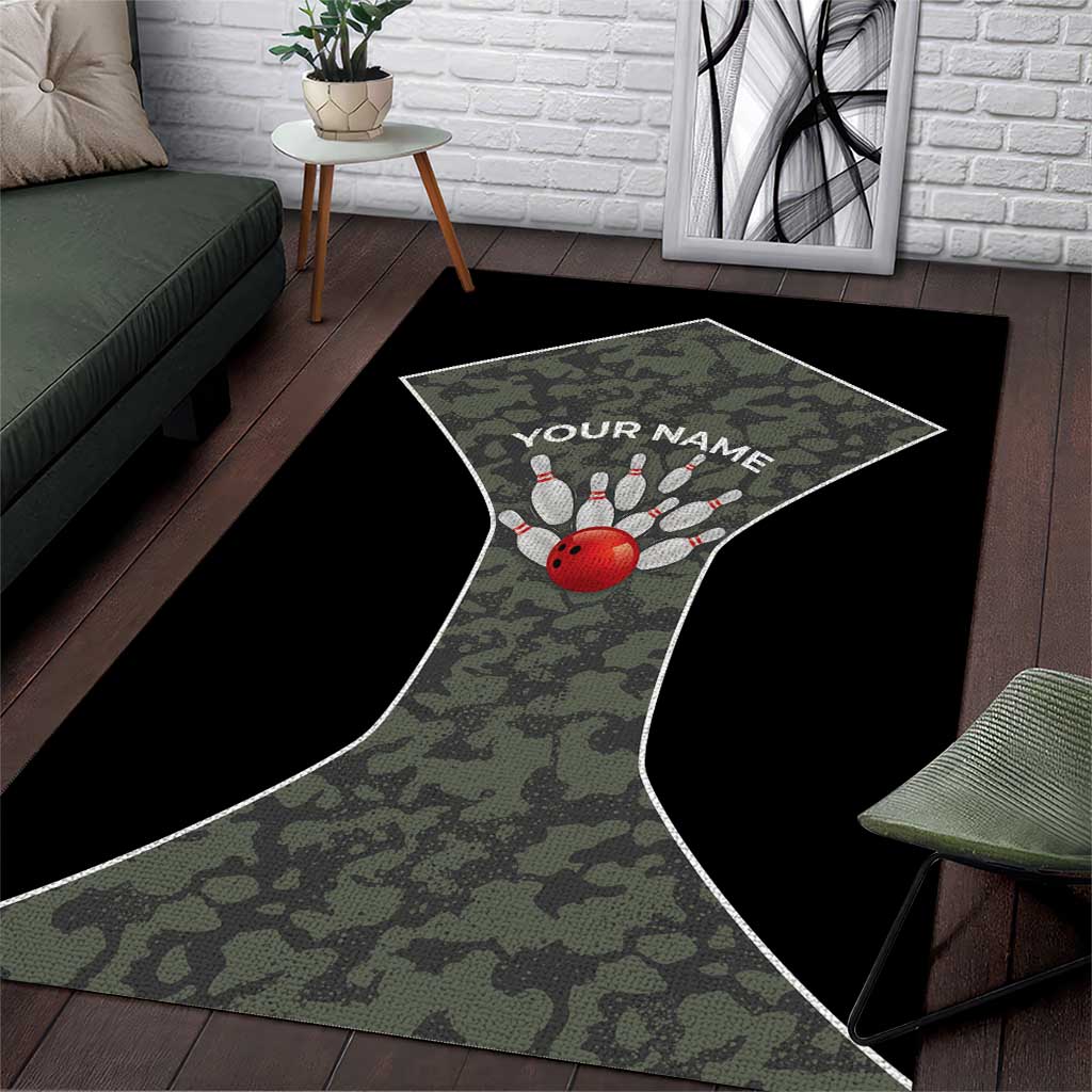 Custom Camouflage Bowling Area Rug with Red Strike Ball Graphic - Wonder Print Shop