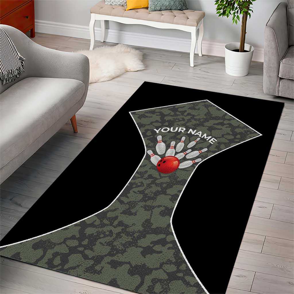 Custom Camouflage Bowling Area Rug with Red Strike Ball Graphic - Wonder Print Shop