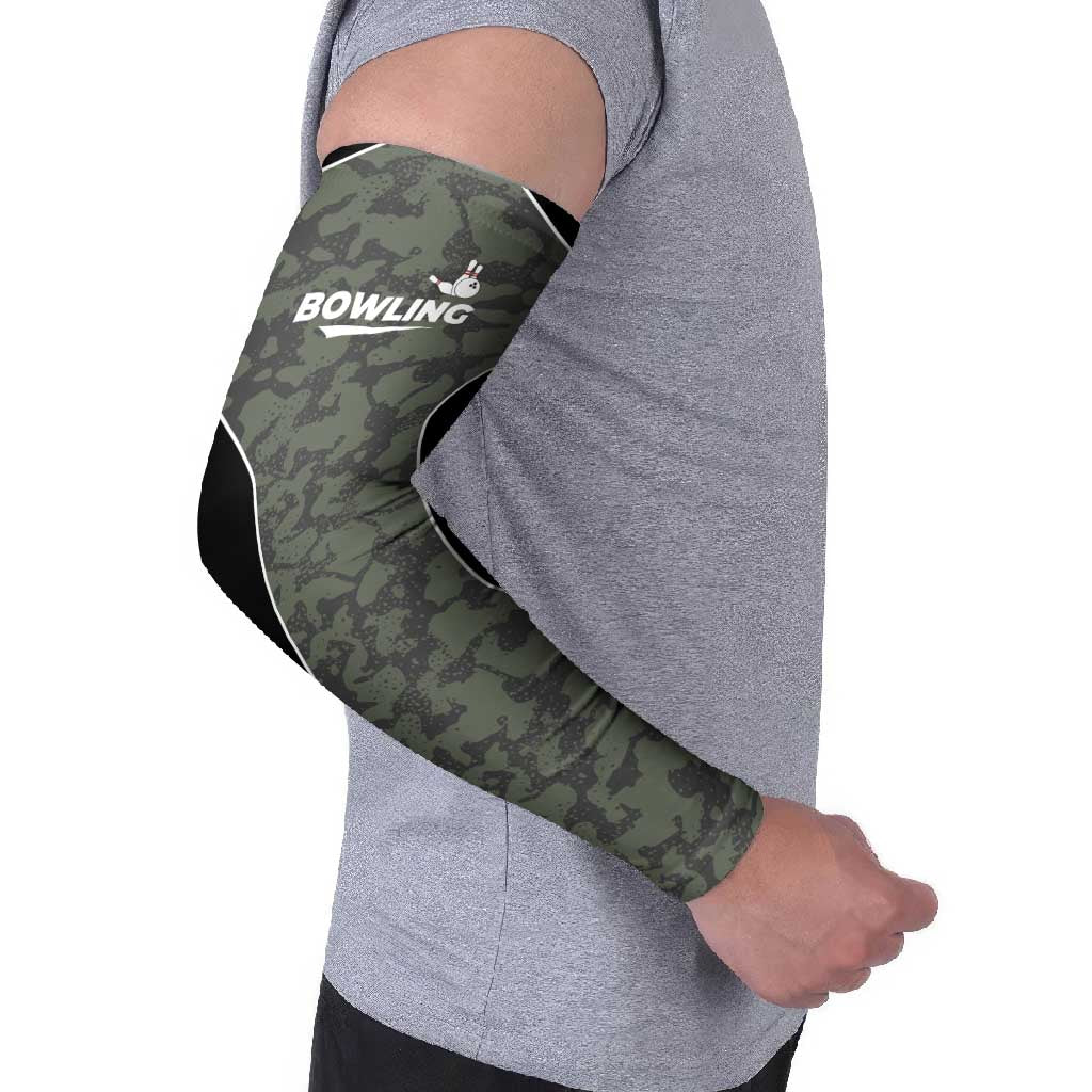 Custom Camouflage Bowling Arm Sleeves with Red Strike Ball Graphic - Wonder Print Shop