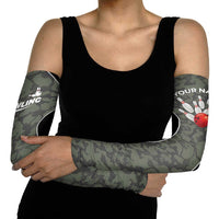 Custom Camouflage Bowling Arm Sleeves with Red Strike Ball Graphic - Wonder Print Shop