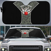 Custom Camouflage Bowling Auto Sun Shade with Red Strike Ball Graphic - Wonder Print Shop