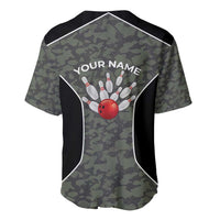 Custom Camouflage Bowling Baseball Jersey with Red Strike Ball Graphic - Wonder Print Shop