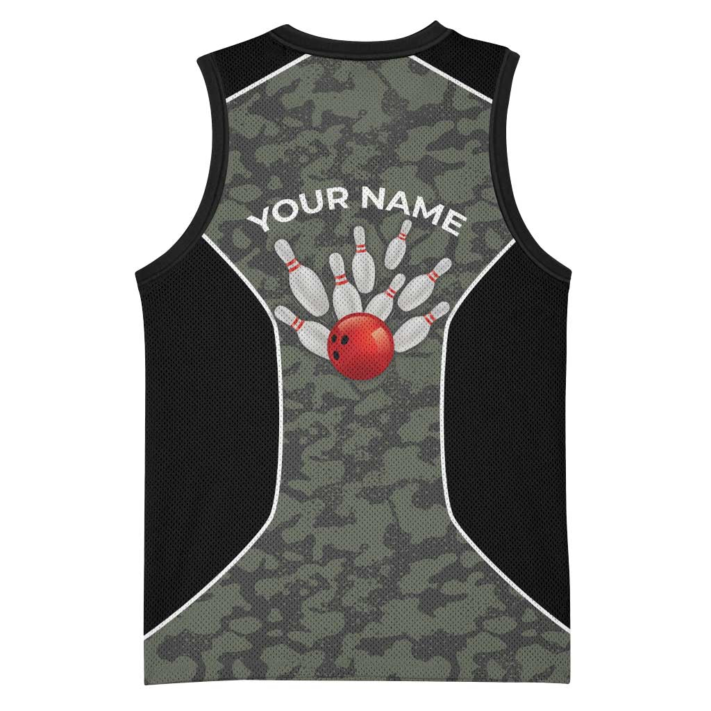 Custom Camouflage Bowling Basketball Jersey with Red Strike Ball Graphic - Wonder Print Shop